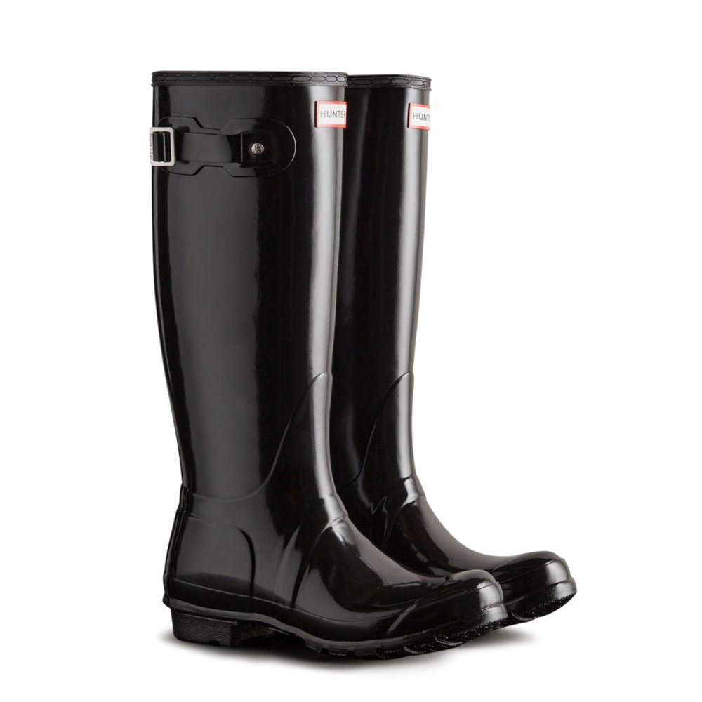 Hunter Original Tall Black Gloss Rain Boots - Size 7